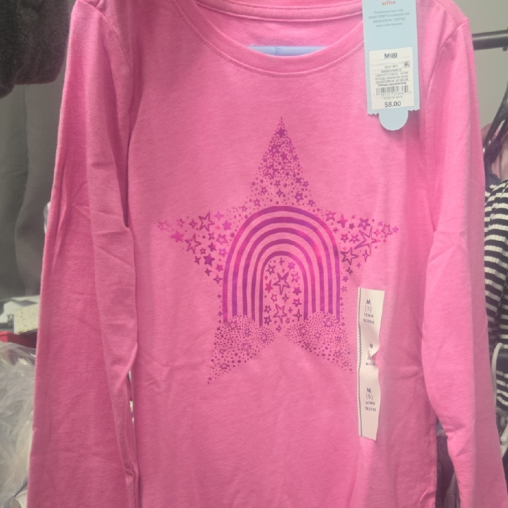 Cat & Jack Pink Long Sleeve Shirt with Star and Rainbow